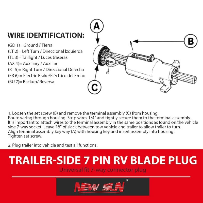 NEW SUNÂ® Superior 7 Pin Trailer Plug, RV-Style 7 Way Flat Blade Connector Made by Cooper & Silver Color Plated, Heavy-Duty, Weatherproof & Anti-Rust Reliable 7 Prong Trailer Wiring Tow Plug - Image 5